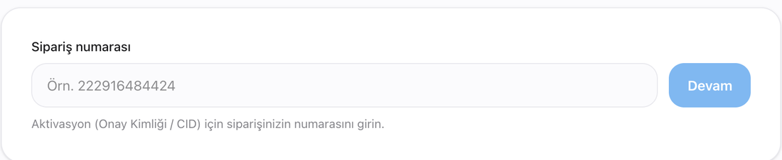 icbyazilim.com.tr/aktivasyon — sipariş numarası giriş ekranı