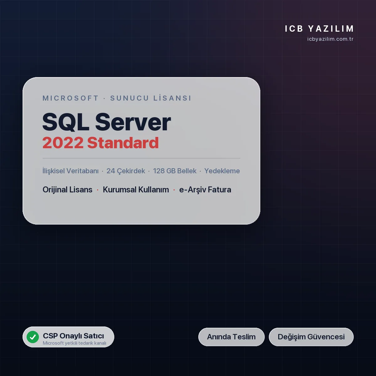 SQL Server 2022 Standard Sunucu Lisansı — orijinal Microsoft lisansı