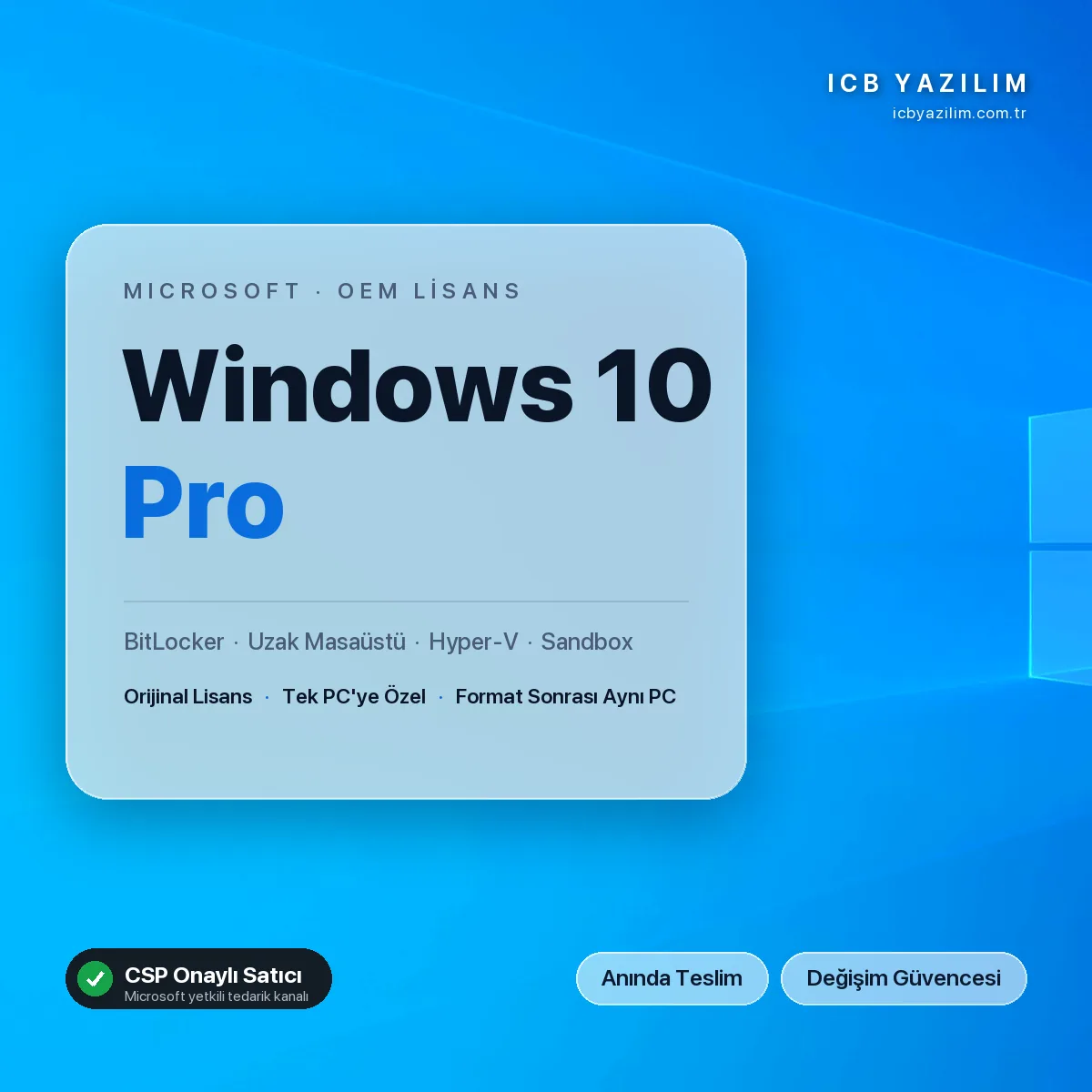 Windows 10 Pro OEM Lisans — orijinal Microsoft lisansı